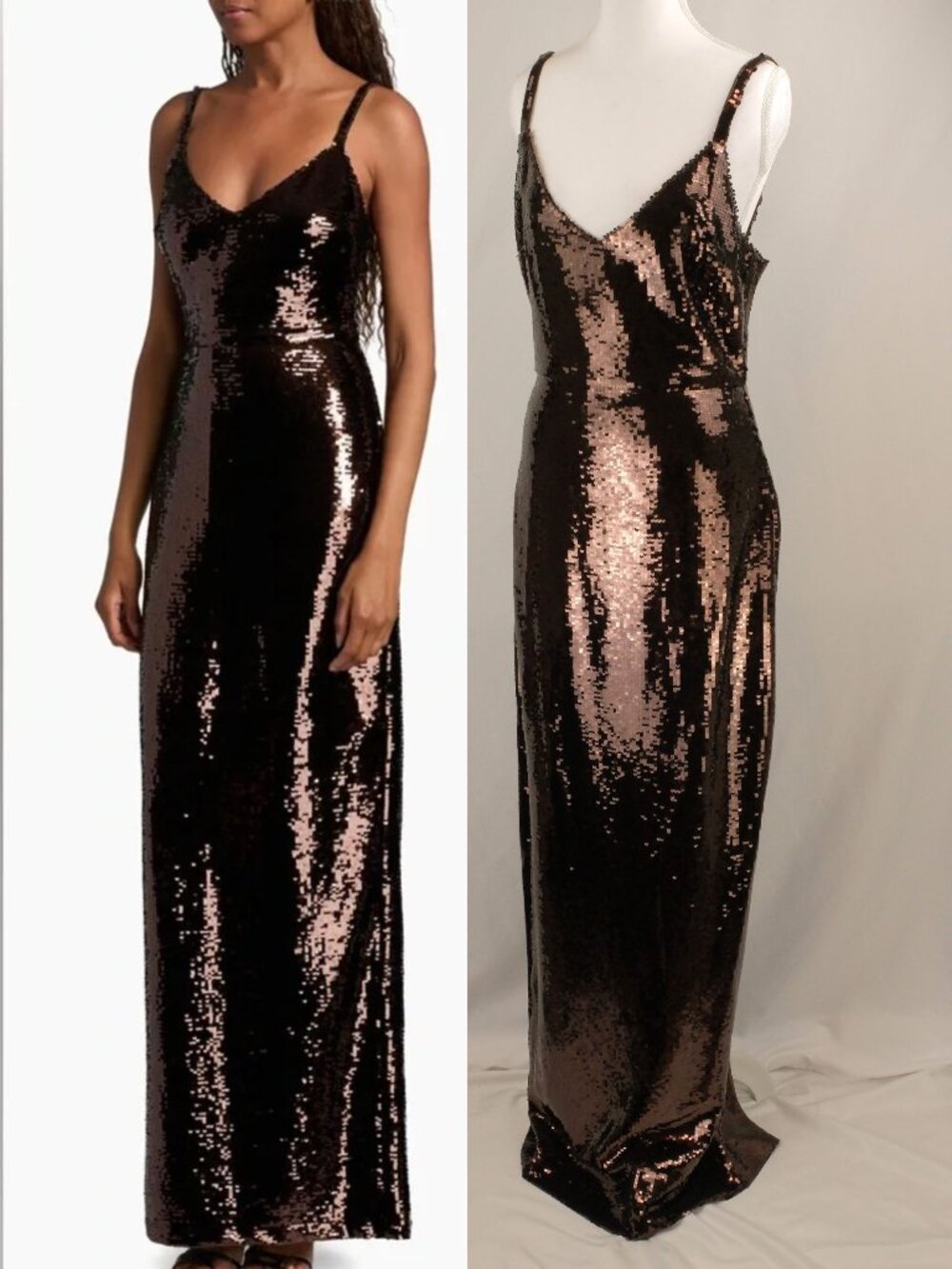 L'Agence Karma Sequin V-Neck Evening Dress, Chocolate Brown, US 6